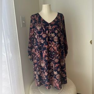 Floral Knee Length Long Sleeve Dress